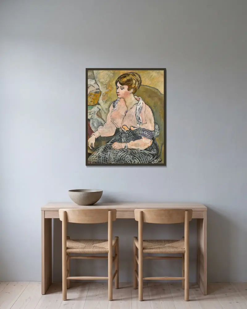 Junge Frau in rosa Bluse von Louis Valtat gerahmt an einer Wand