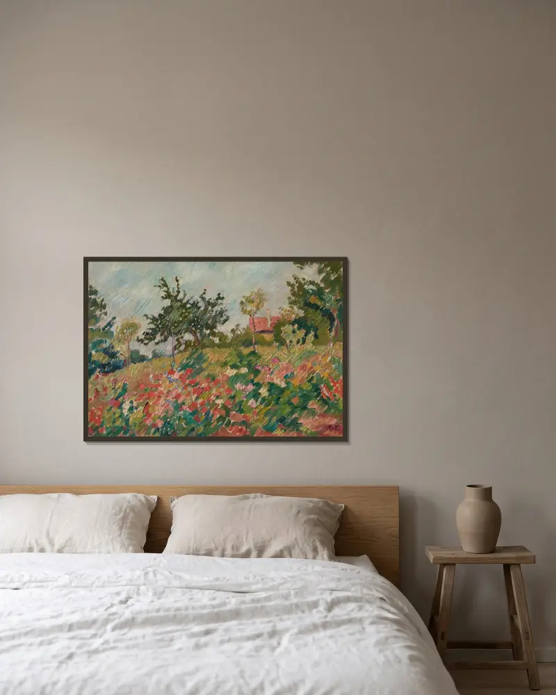 Huset i blomsterträdgården av Louis Valtat inramad på en vägg