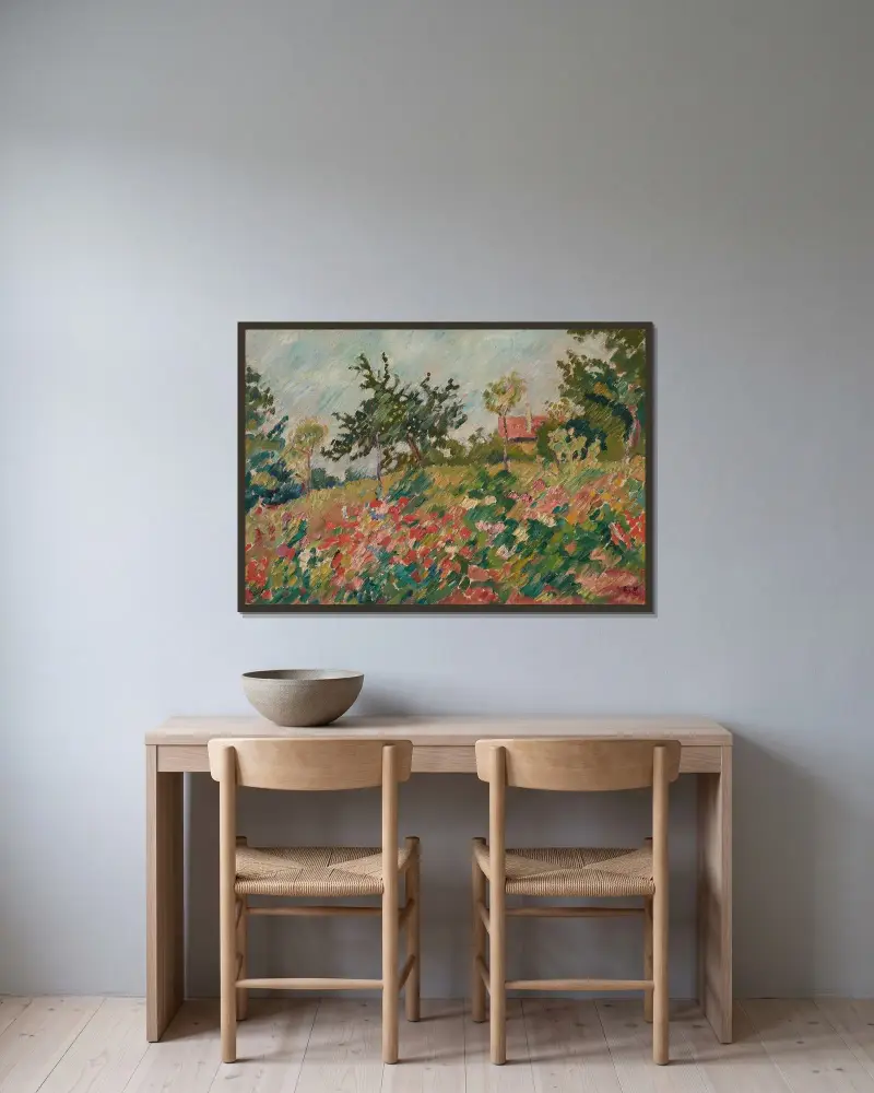 Huset i blomsterträdgården av Louis Valtat inramad på en vägg