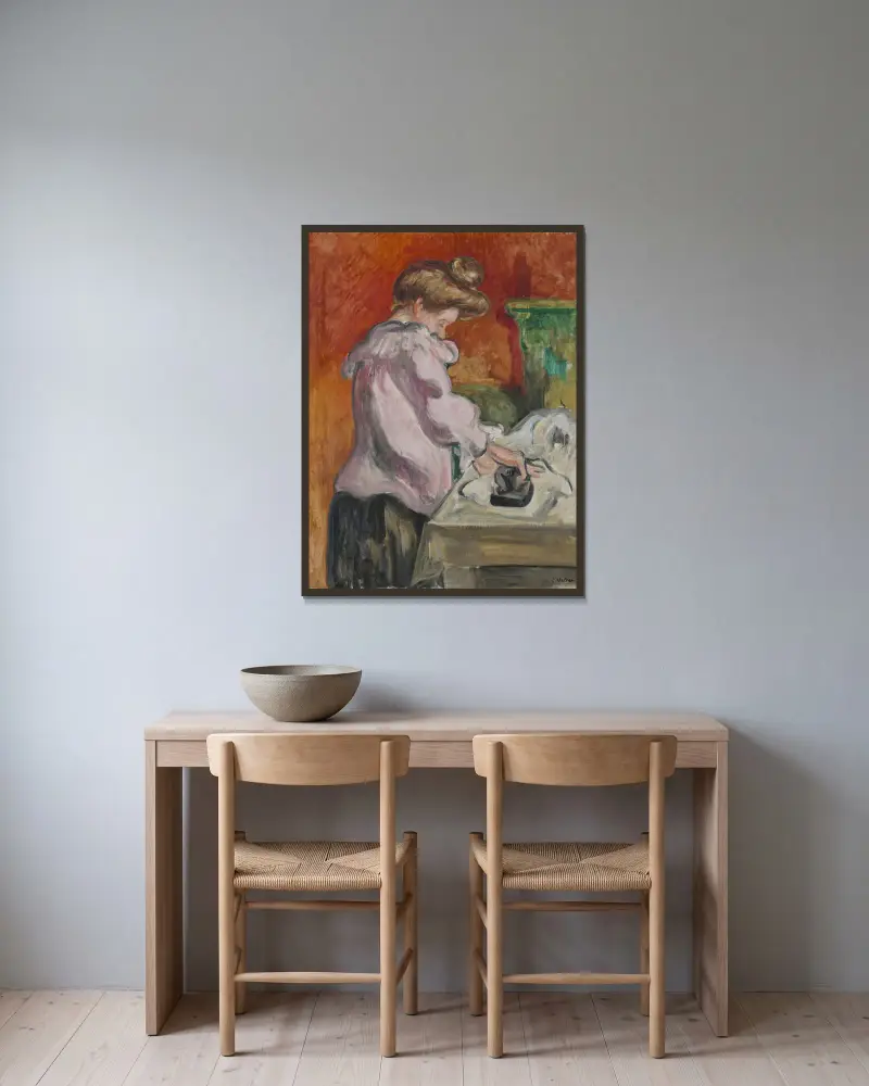 Die Büglerin von Louis Valtat gerahmt an einer Wand