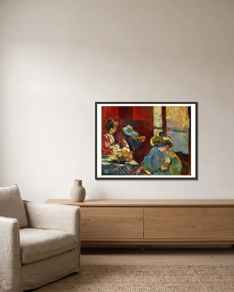 Maternité, femme en bleu devant la fenêtre av Louis Valtat inramad på en vägg
