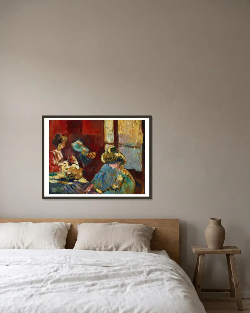 Maternité, femme en bleu devant la fenêtre av Louis Valtat inramad på en vägg