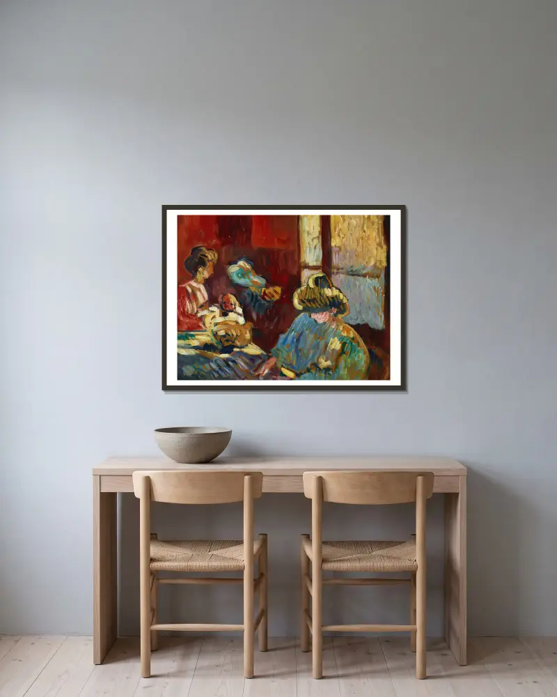 Maternité, femme en bleu devant la fenêtre av Louis Valtat inramad på en vägg