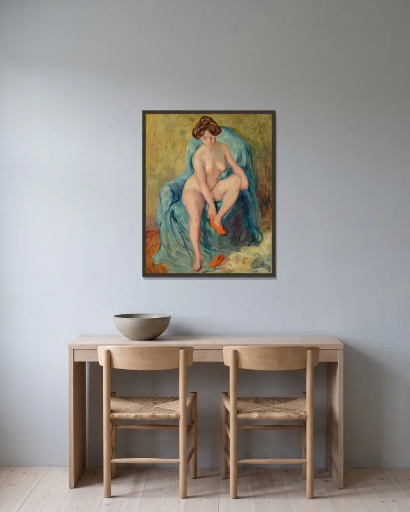Nu aux chaussons rouges av Louis Valtat inramad på en vägg