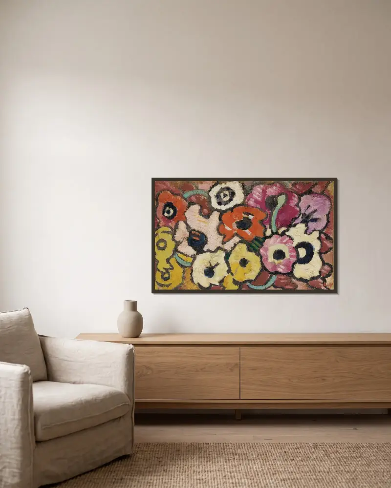 Panel med anemoner av Louis Valtat inramad på en vägg
