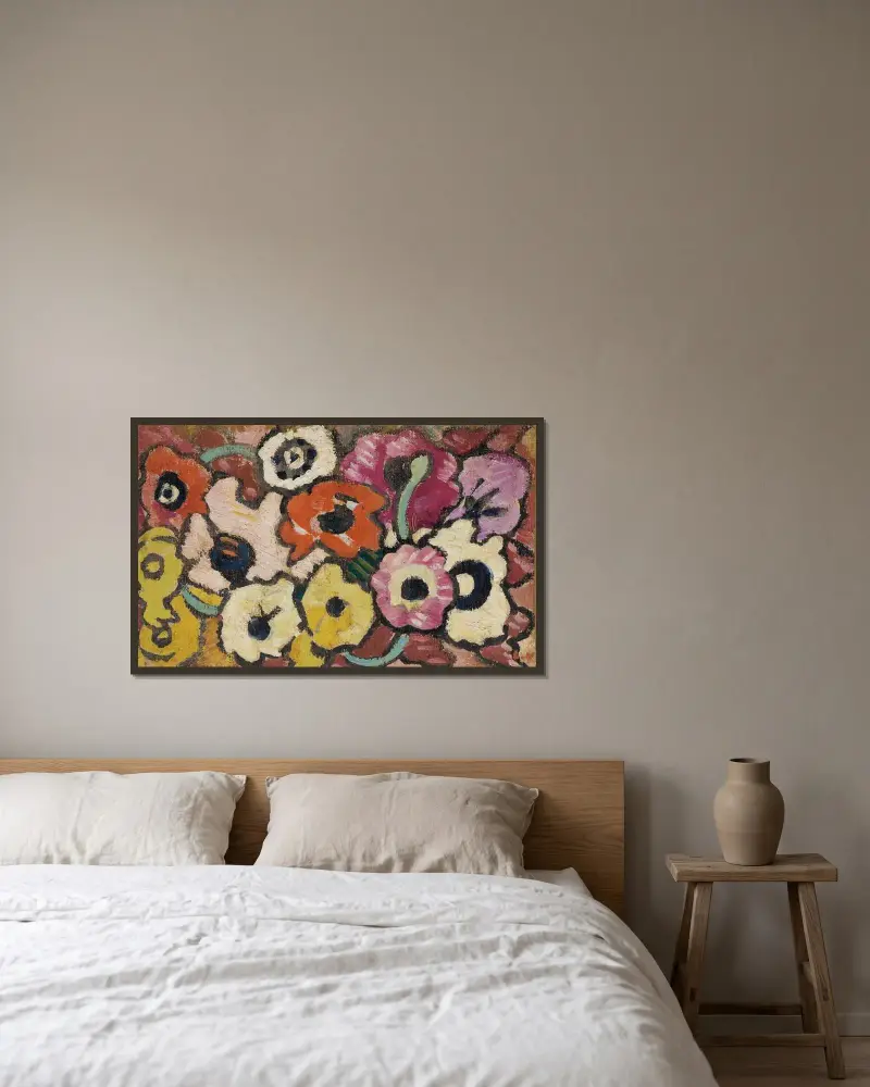 Panel med anemoner av Louis Valtat inramad på en vägg