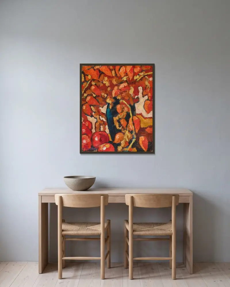 Physalis och äpplen av Louis Valtat inramad på en vägg