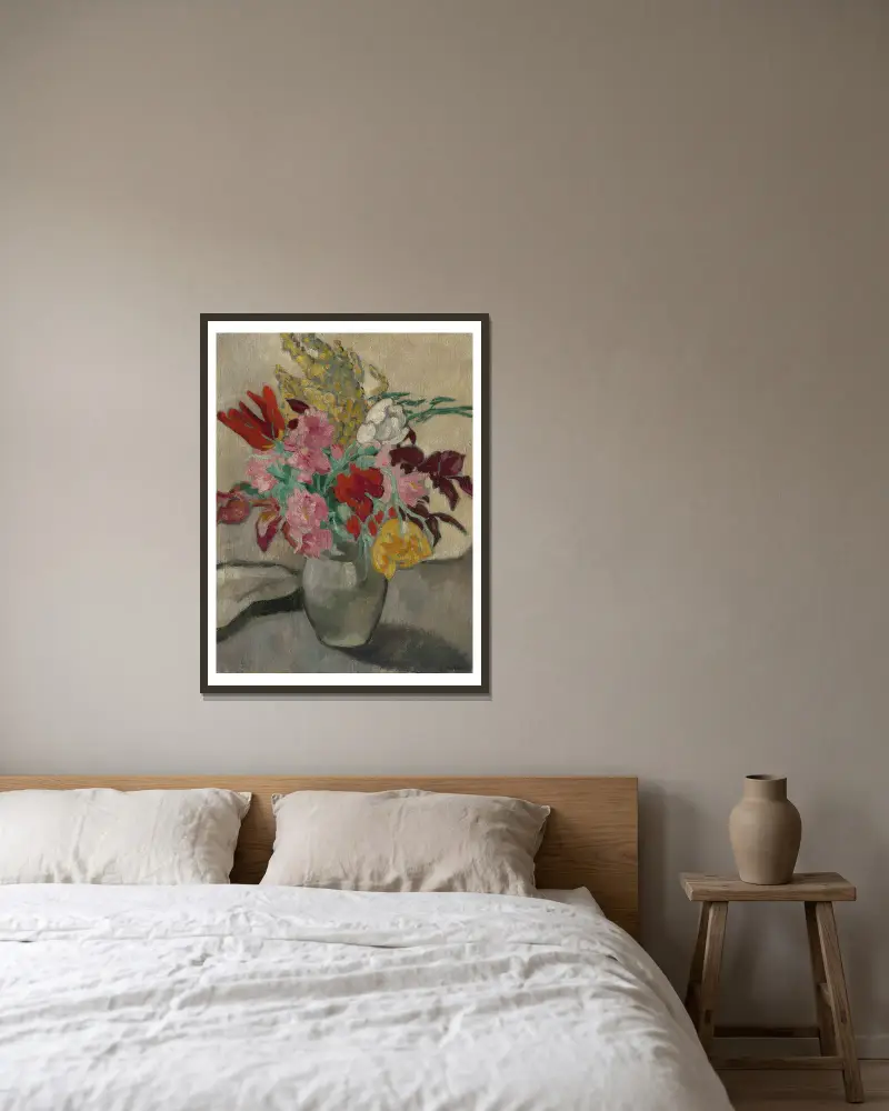 Vase avec bouquet de fleurs av Louis Valtat inramad på en vägg