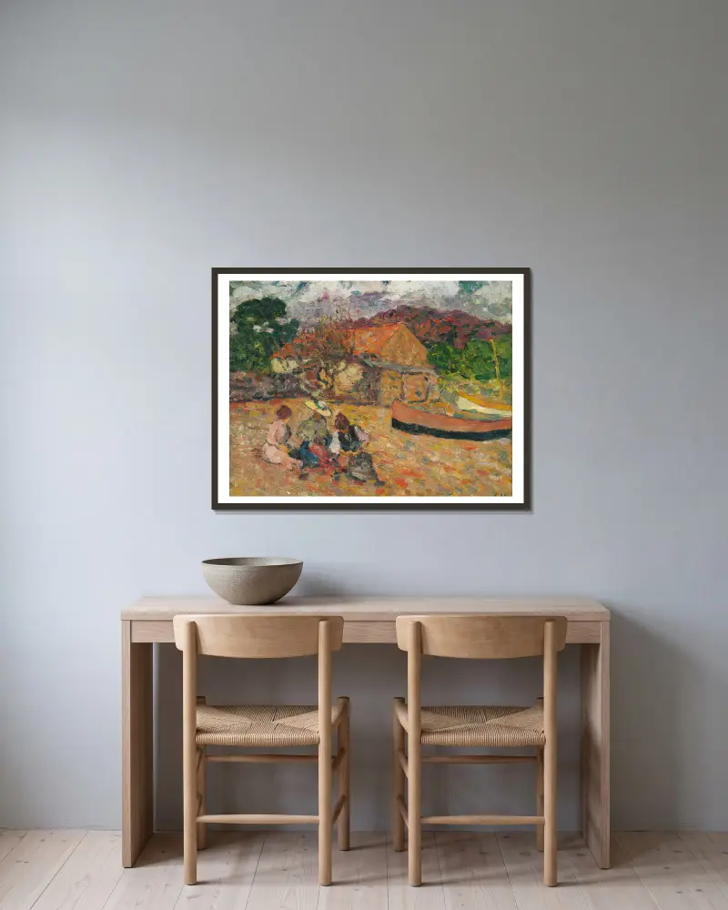 Kvinnor sittande på stranden av Louis Valtat inramad på en vägg