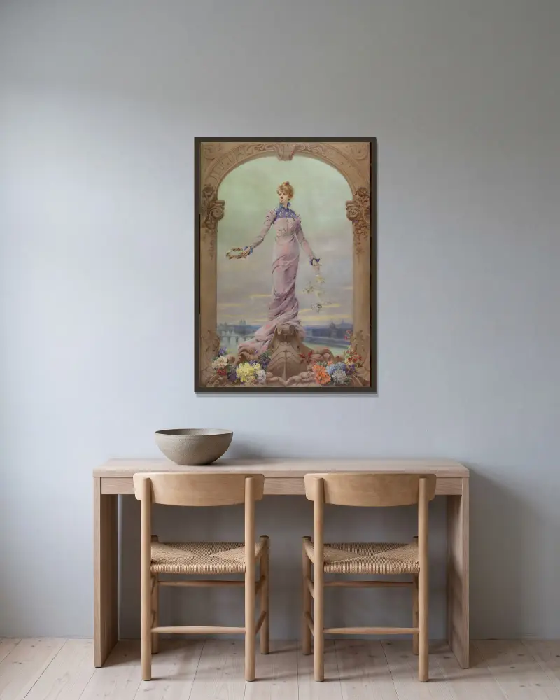 Allégorie de la Ville de Paris av Louise Abbéma inramad på en vägg