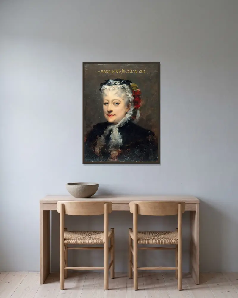 Portrait de Madeleine Brohant (1833-1900), sociétaire de la Comédie-Française av Louise Abbéma inramad på en vägg