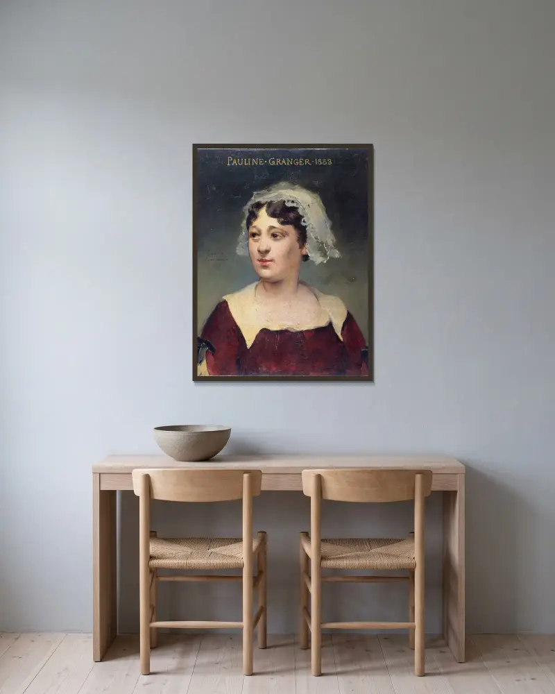 Portrait de Pauline Granger (1833-1913), sociétaire de la Comédie-Française av Louise Abbéma inramad på en vägg