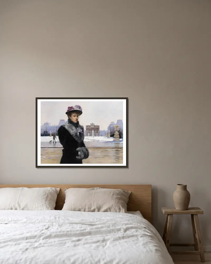 Winterspaziergang in Paris av Louise Abbéma inramad på en vägg