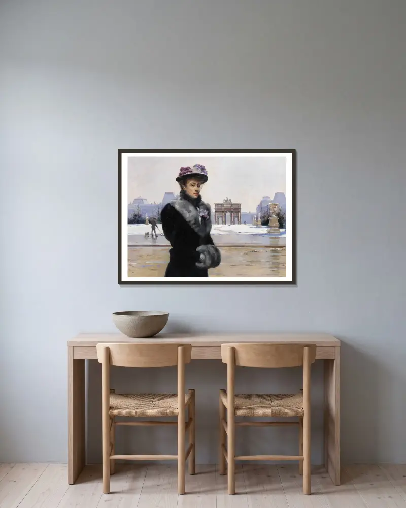 Winterspaziergang in Paris av Louise Abbéma inramad på en vägg