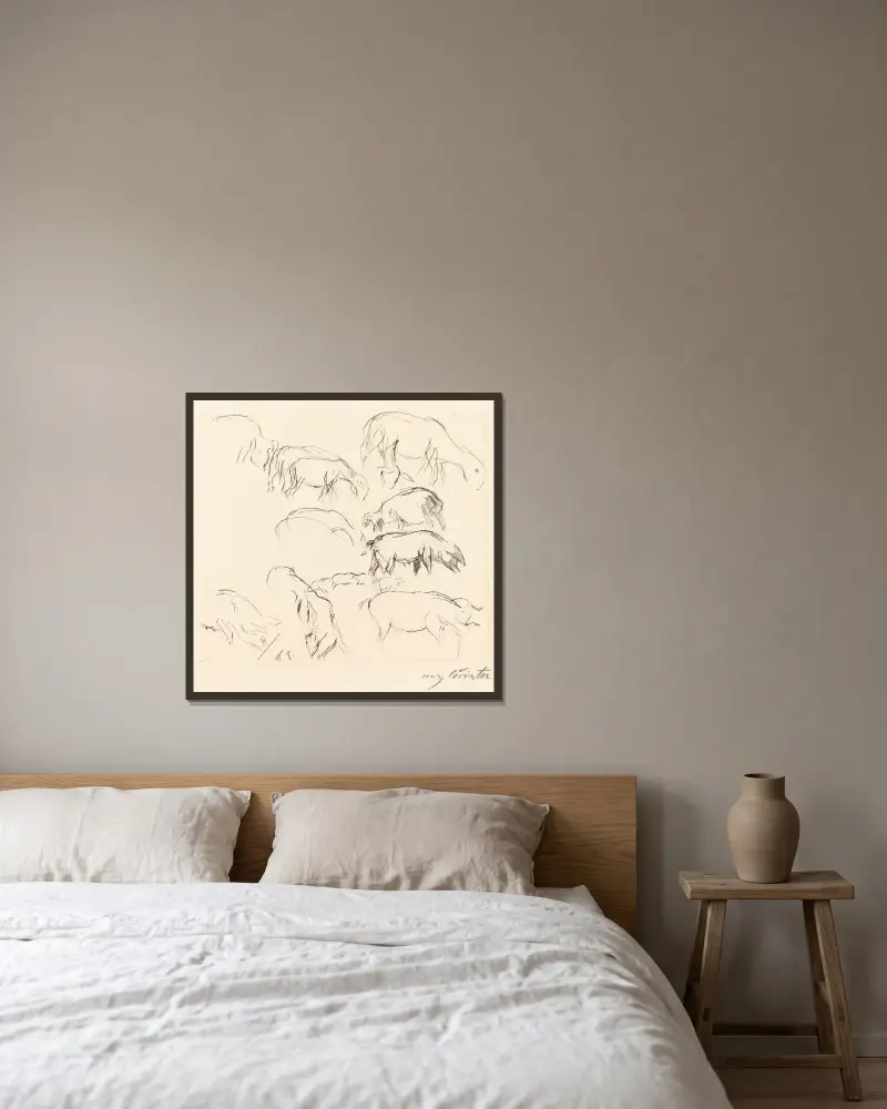 Djurstudier (Verschiedene Tierstudien) av Lovis Corinth inramad på en vägg
