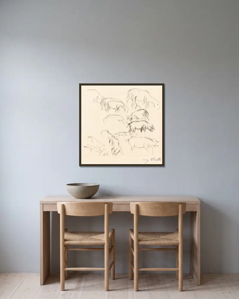 Djurstudier (Verschiedene Tierstudien) av Lovis Corinth inramad på en vägg