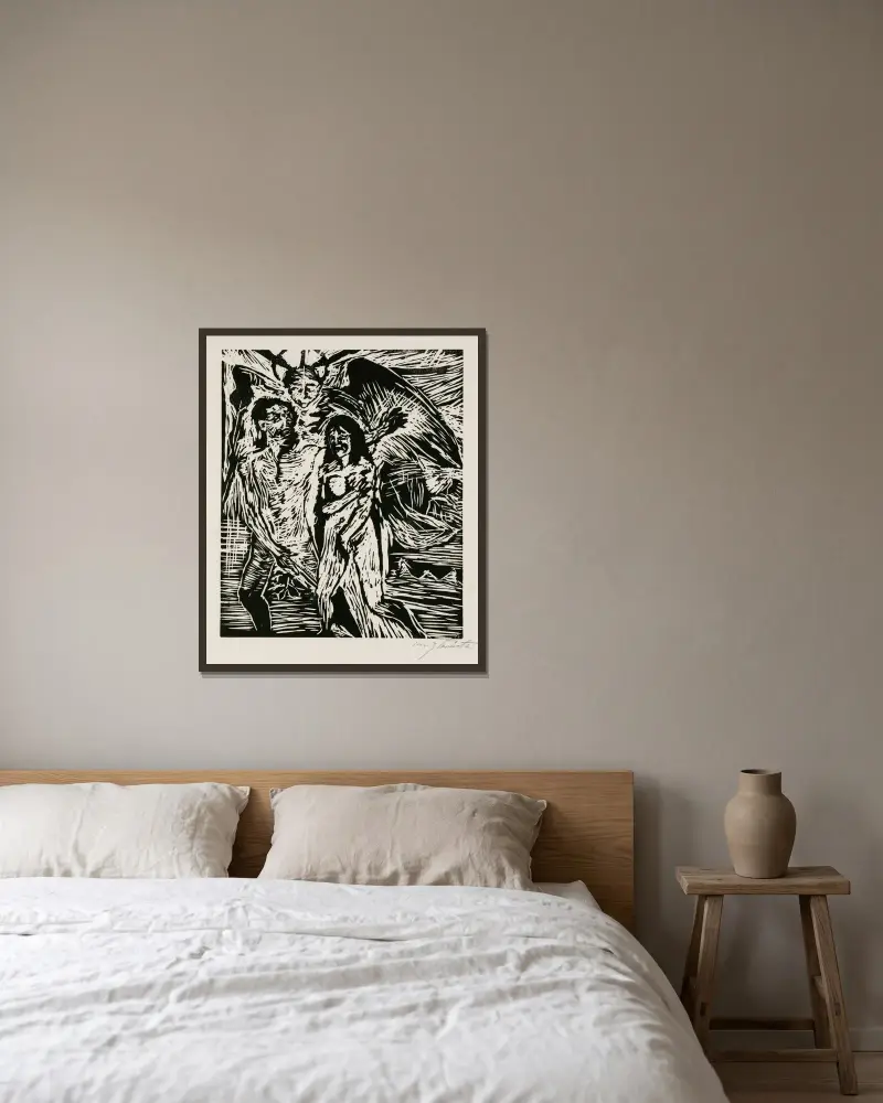 Utvisningen ur paradiset av Lovis Corinth inramad på en vägg