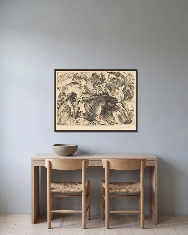 Christus trägt das Kreuz von Lovis Corinth gerahmt an einer Wand
