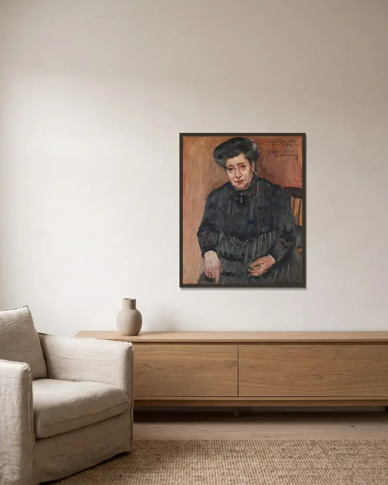 Damenporträt (Portrait of the artist’s mother-in-law) von Lovis Corinth gerahmt an einer Wand