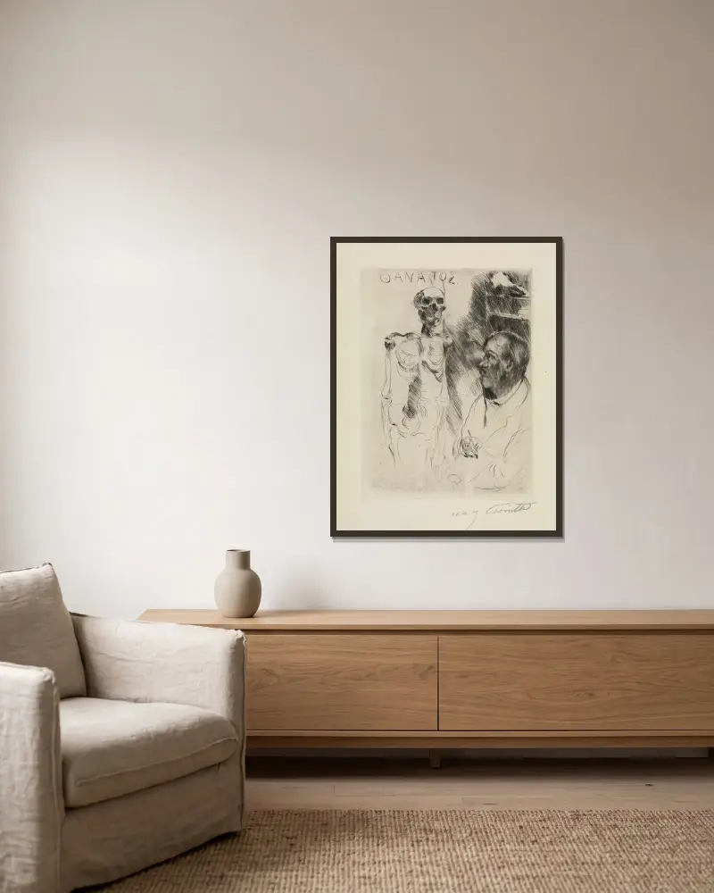 Konstnären och döden I av Lovis Corinth inramad på en vägg