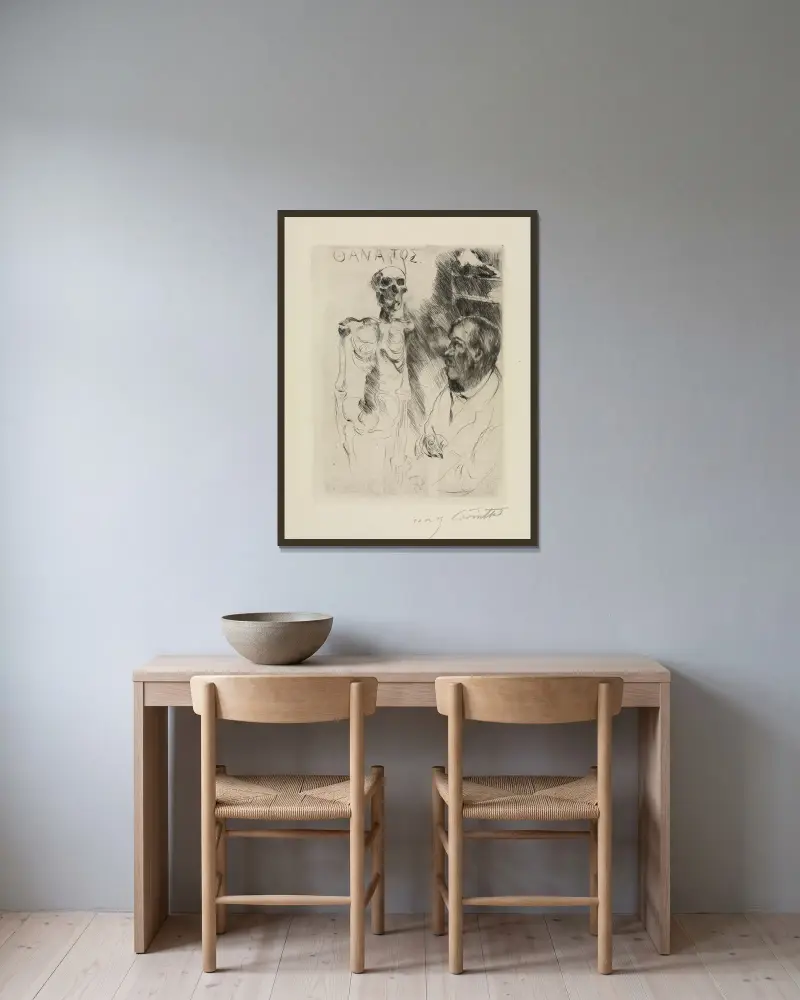 Konstnären och döden I av Lovis Corinth inramad på en vägg