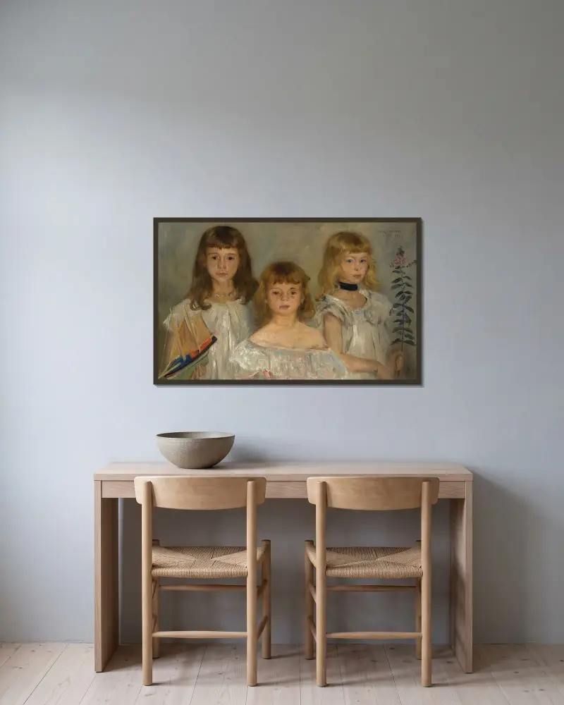 Tre små flickor av Lovis Corinth inramad på en vägg