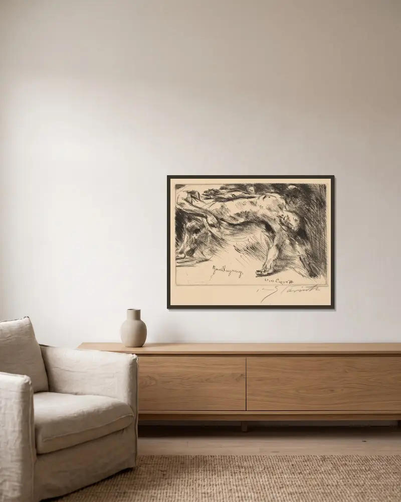 Gravläggningen av Lovis Corinth inramad på en vägg