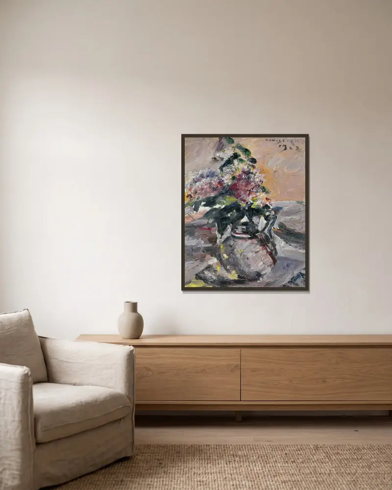 Syren i glaskanna av Lovis Corinth inramad på en vägg