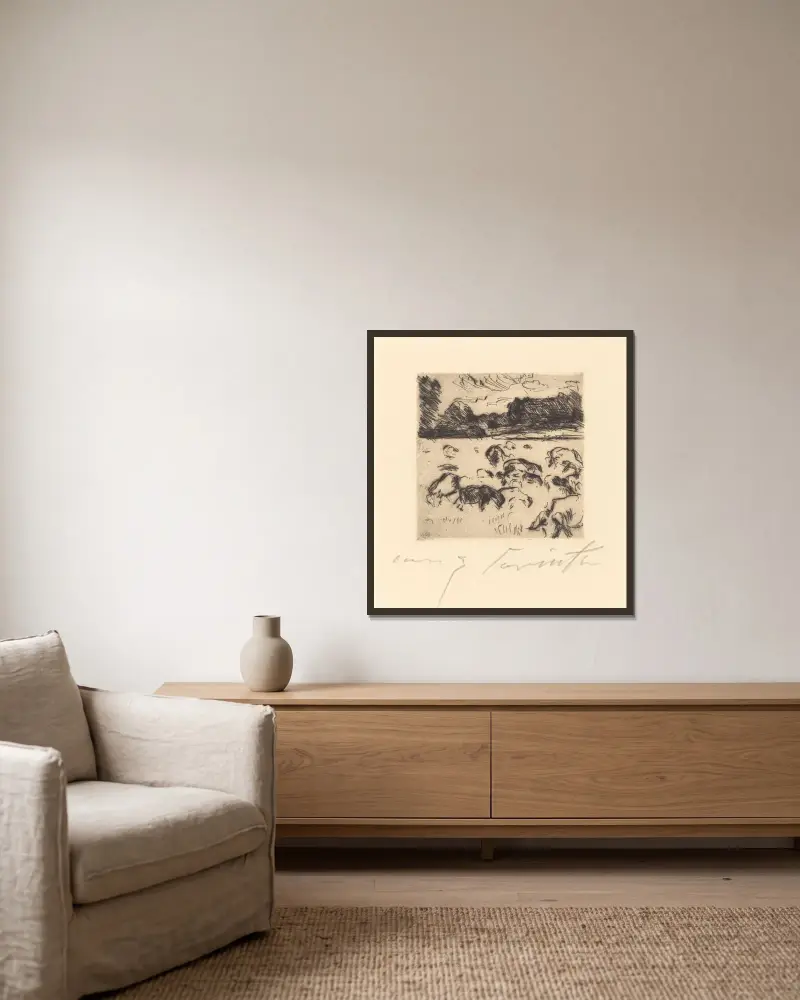 Grazing Sheep (Weidende Schafe) von Lovis Corinth gerahmt an einer Wand