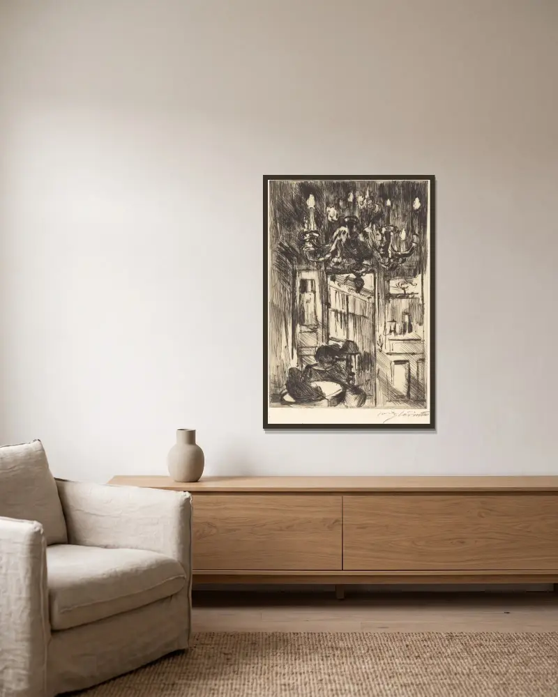Interieur (Unter dem Kronleuchter) von Lovis Corinth gerahmt an einer Wand