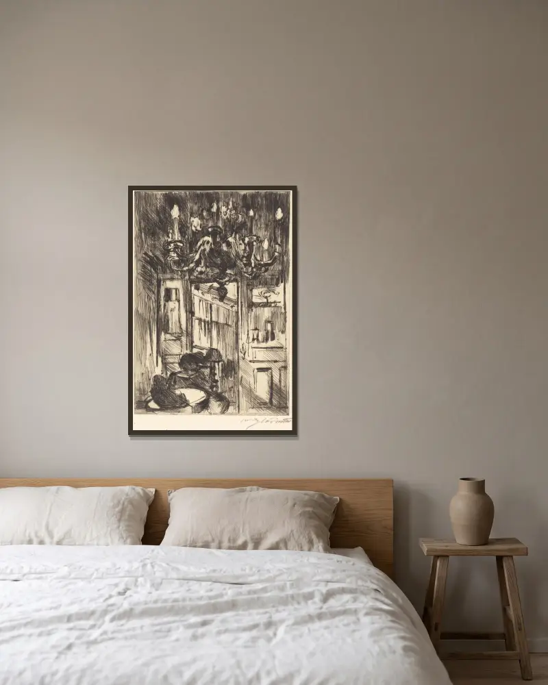 Interieur (Unter dem Kronleuchter) von Lovis Corinth gerahmt an einer Wand