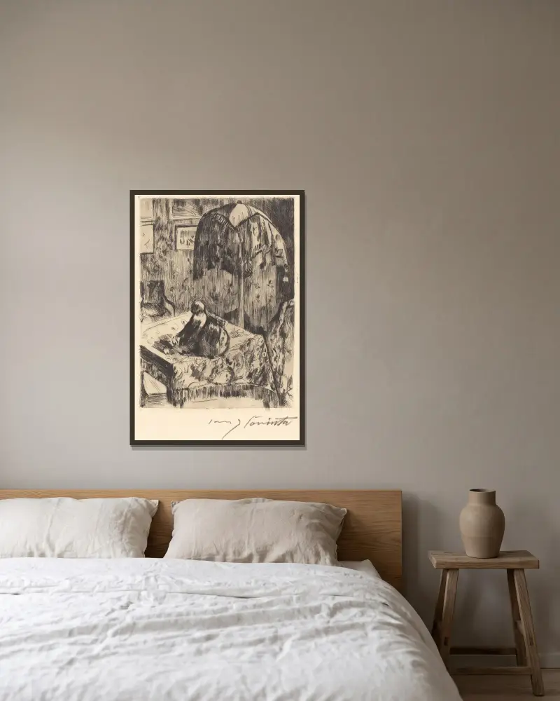 Interiör med golvlampa av Lovis Corinth inramad på en vägg