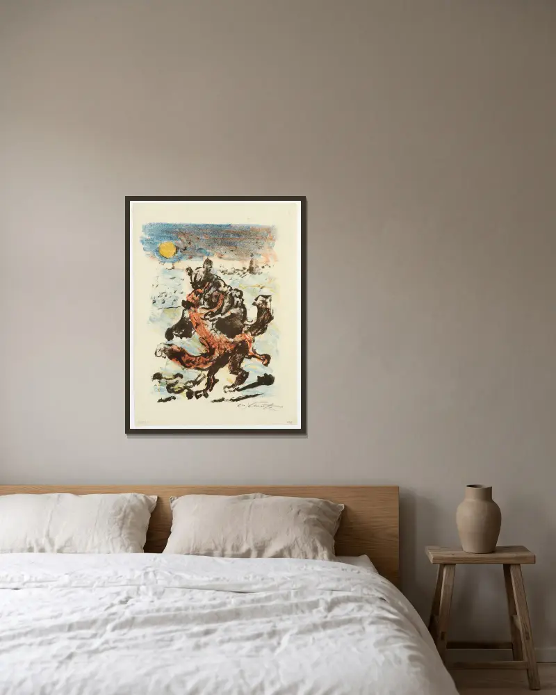 Isegrims maka Giremund ger sig åt Reinecke av Lovis Corinth inramad på en vägg