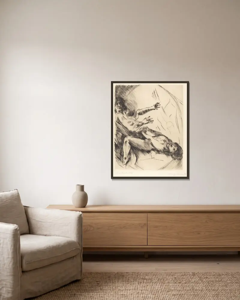 Josef och Potifars hustru I av Lovis Corinth inramad på en vägg