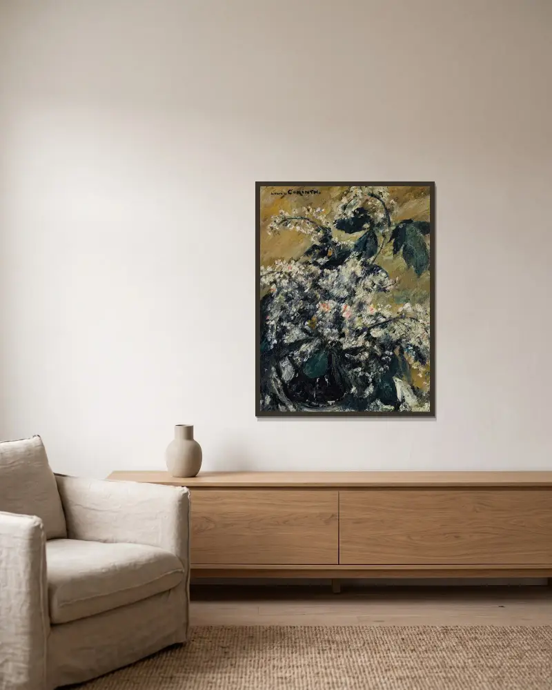 Kastanjeblommor av Lovis Corinth inramad på en vägg