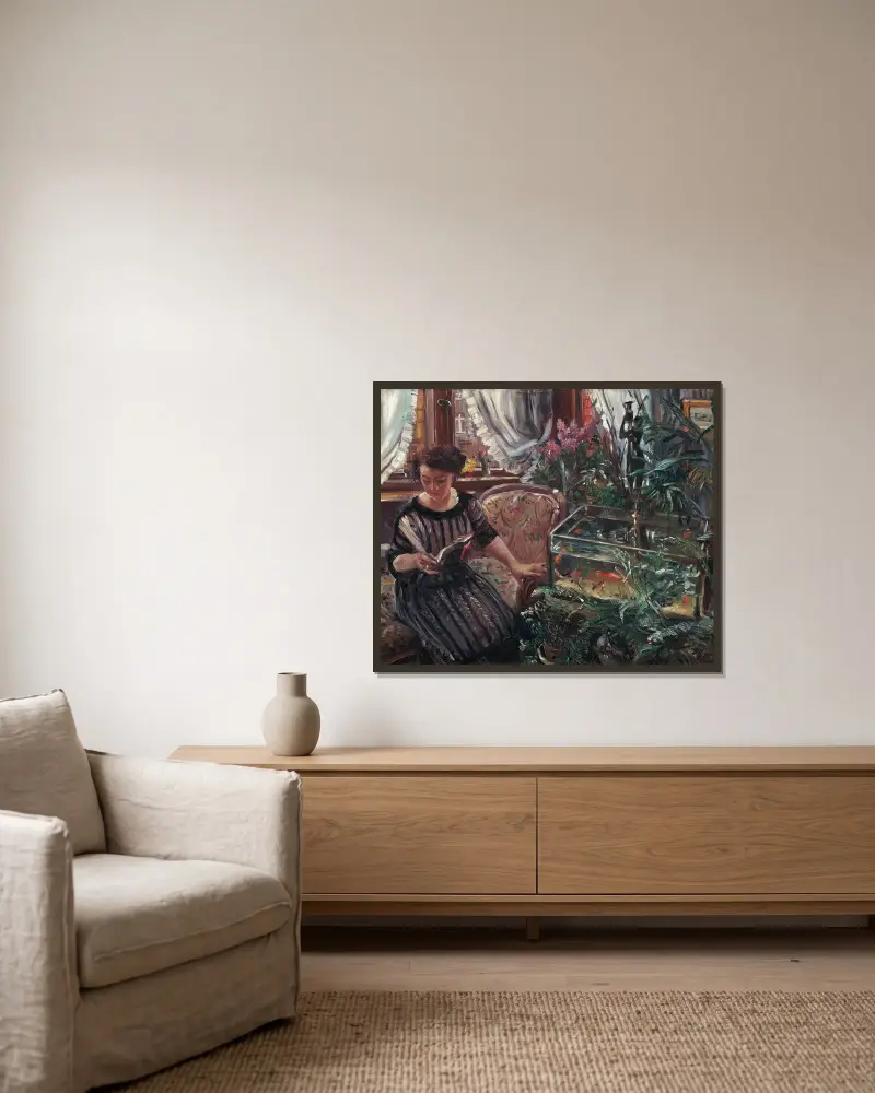 Damen vid guldfiskskålen av Lovis Corinth inramad på en vägg