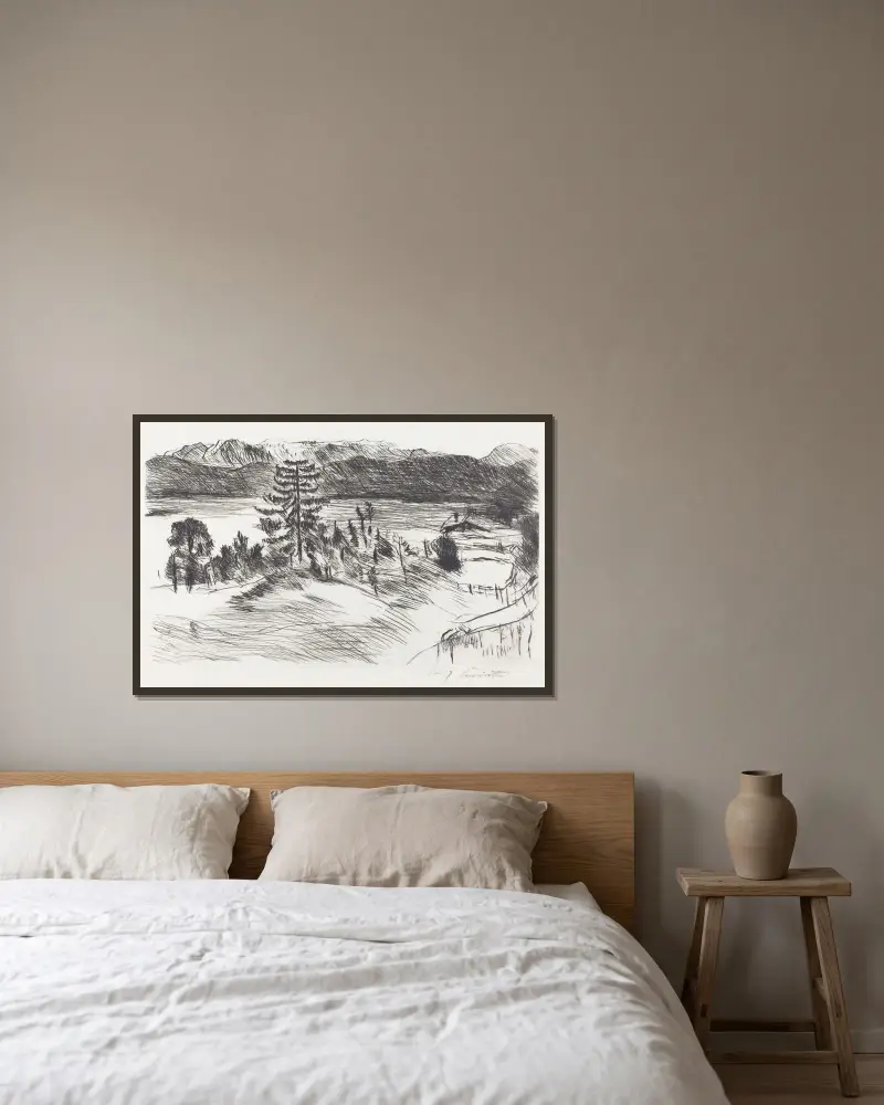 Stor Walchensee-landskapsvy av Lovis Corinth inramad på en vägg