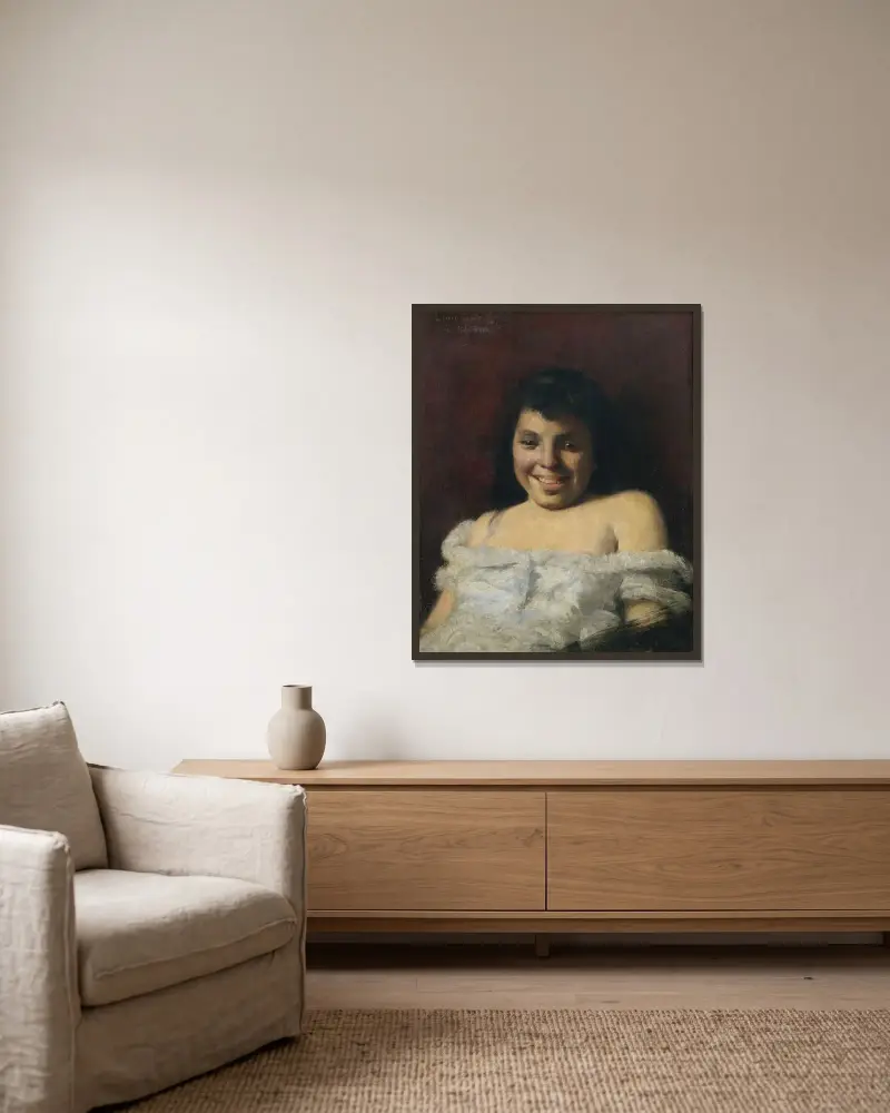 Leende flicka av Lovis Corinth inramad på en vägg