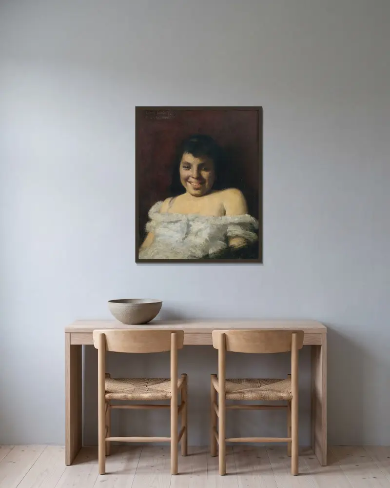 Leende flicka av Lovis Corinth inramad på en vägg