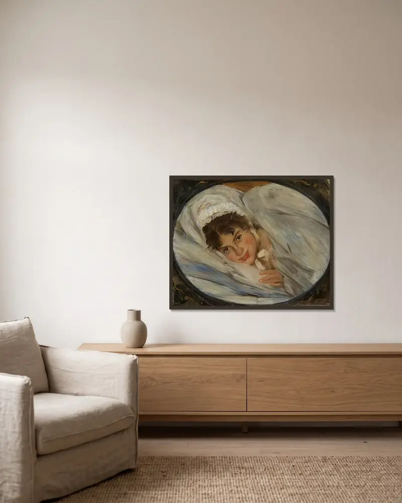 Flickhuvud på kudde av Lovis Corinth inramad på en vägg
