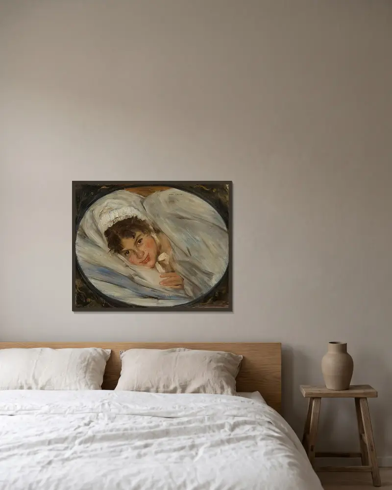 Flickhuvud på kudde av Lovis Corinth inramad på en vägg
