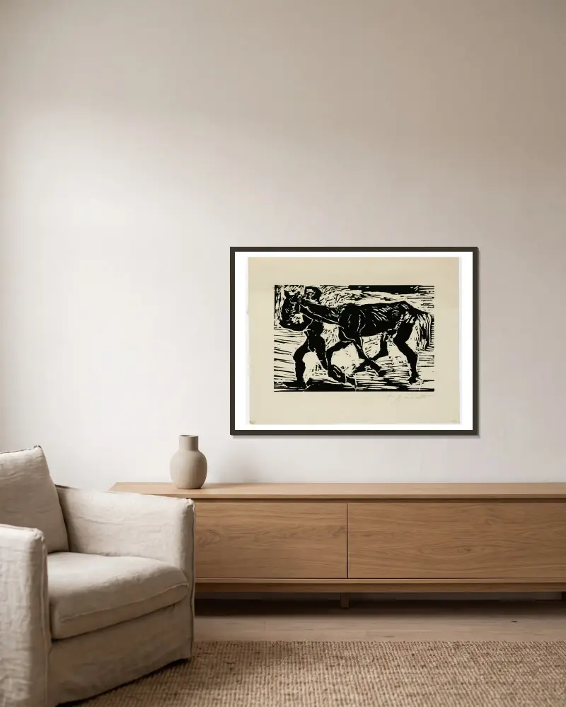 Mann und Pferd von Lovis Corinth gerahmt an einer Wand