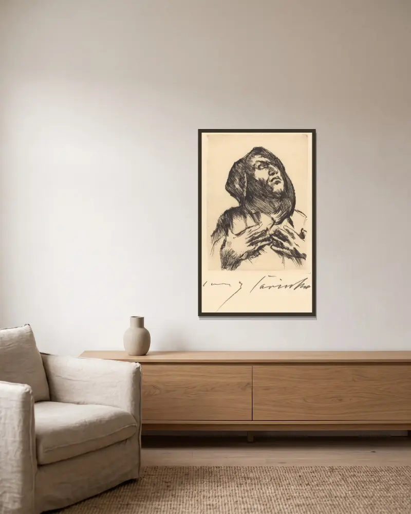 Munk som blickar uppåt av Lovis Corinth inramad på en vägg