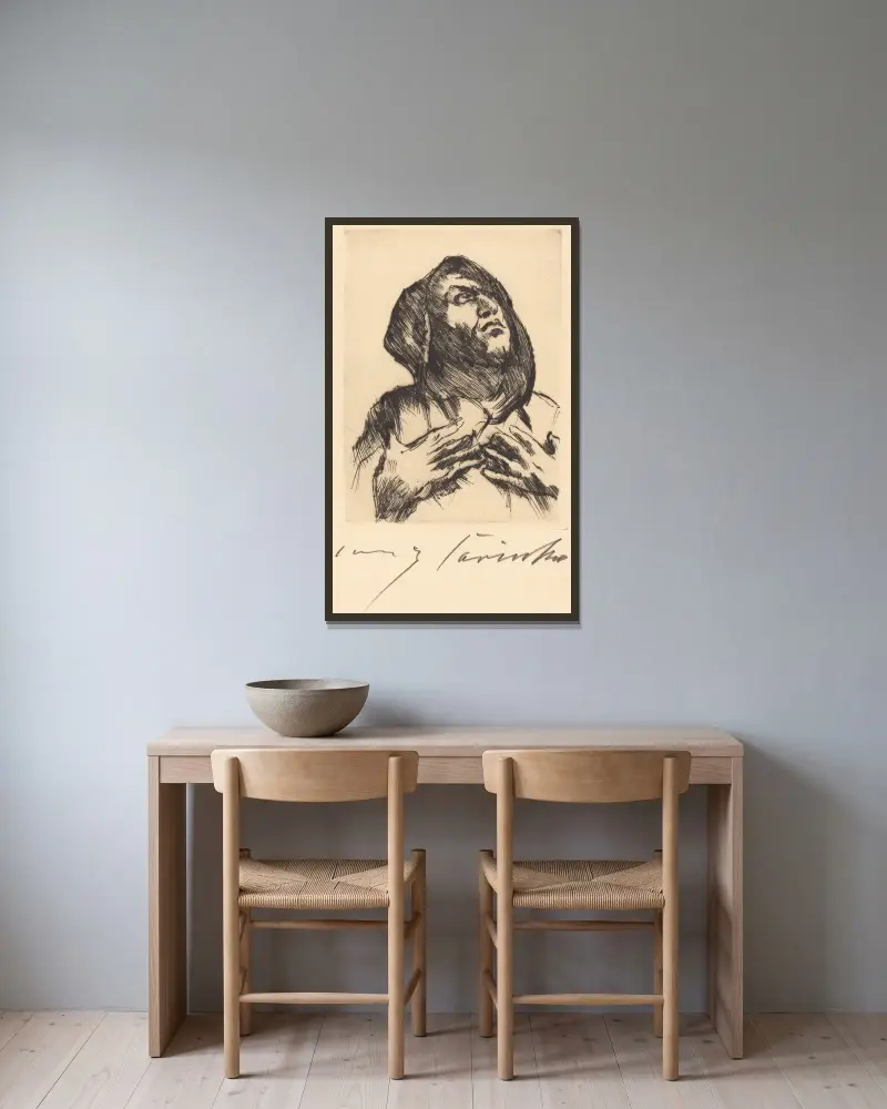 Munk som blickar uppåt av Lovis Corinth inramad på en vägg