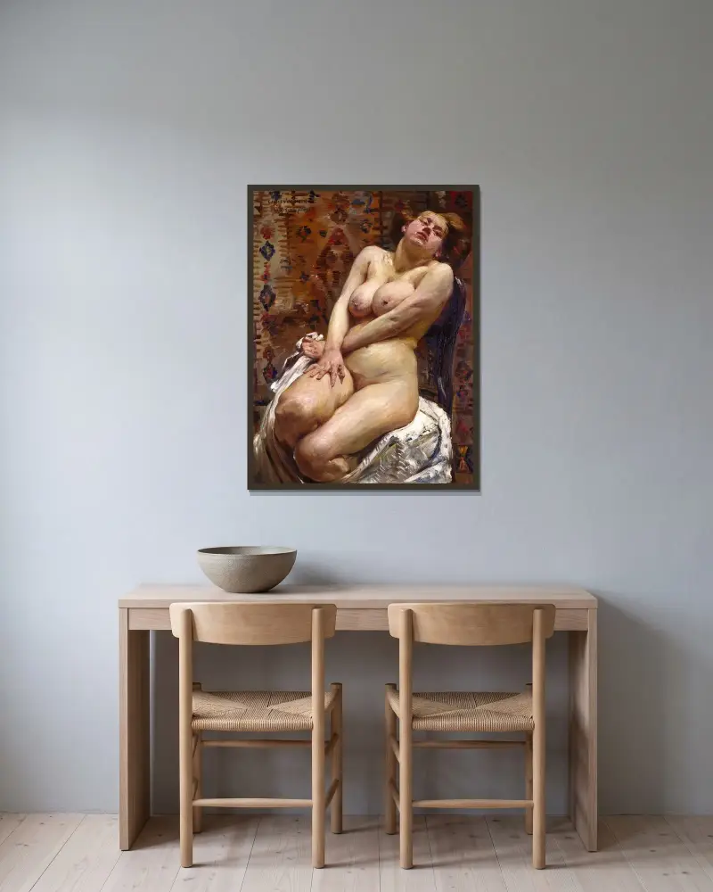 Nana, Female Nude av Lovis Corinth inramad på en vägg