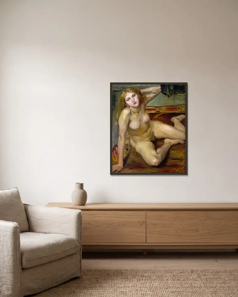 Naken flicka på matta av Lovis Corinth inramad på en vägg