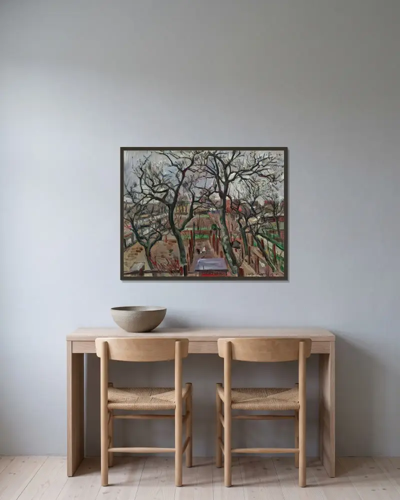 Obstgarten im Winter von Lovis Corinth gerahmt an einer Wand