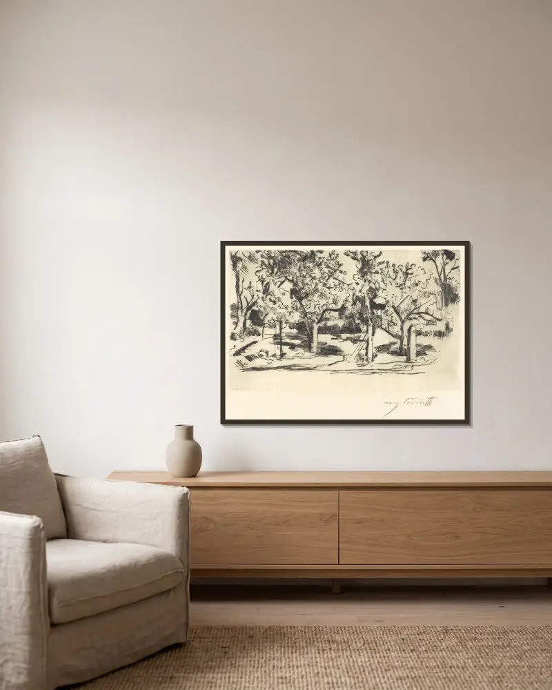 Obstgarten von Lovis Corinth gerahmt an einer Wand
