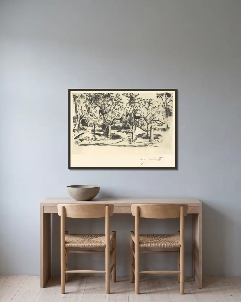 Obstgarten von Lovis Corinth gerahmt an einer Wand