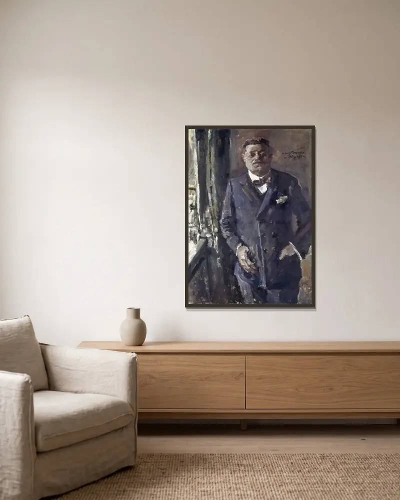 Portrait Of Reich President Friedrich Ebert av Lovis Corinth inramad på en vägg